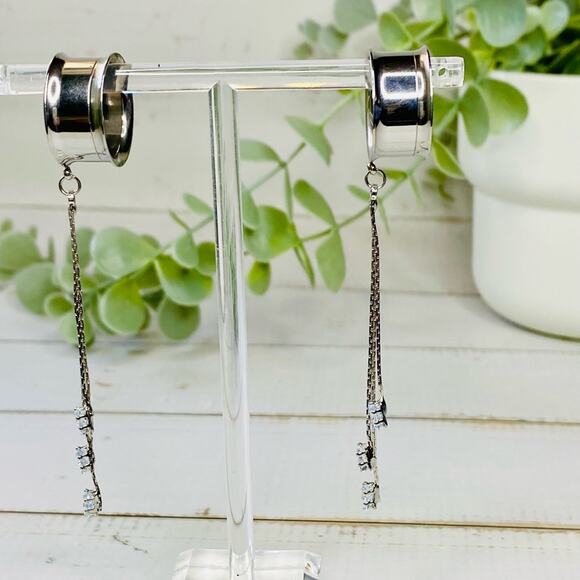Gauges Expander Double Flared Tunnels With Chain & Clear Crystals Earrings NEW - Picture 2 of 8